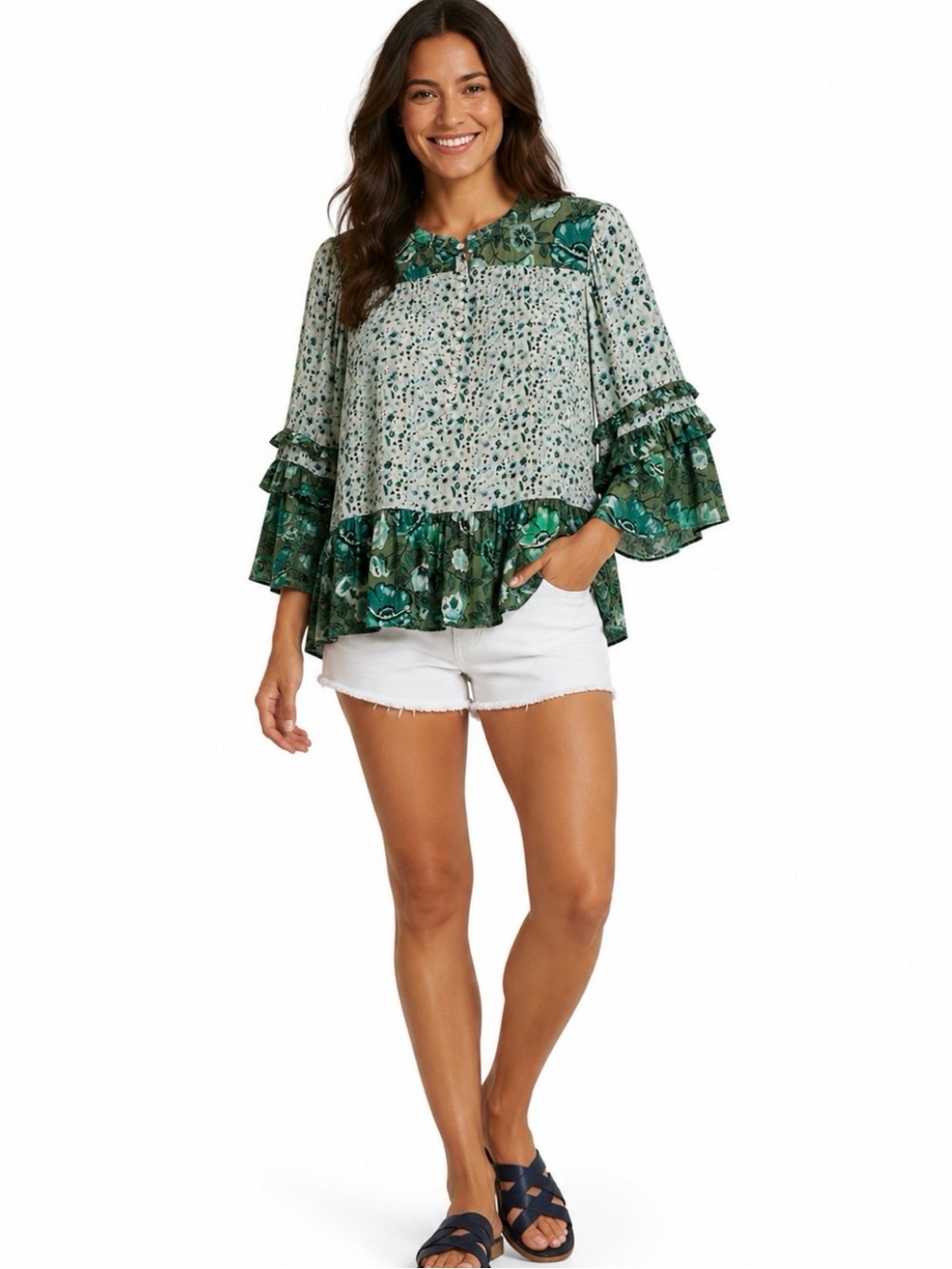 Spell & The Gypsy Winona Top Size M Bohemian Festival Flowy Floral Ruffle